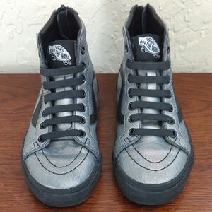 Vans Little Girls Sk8-Hi Zip Silver Metallic Holographic Hearts Sneakers Size 13